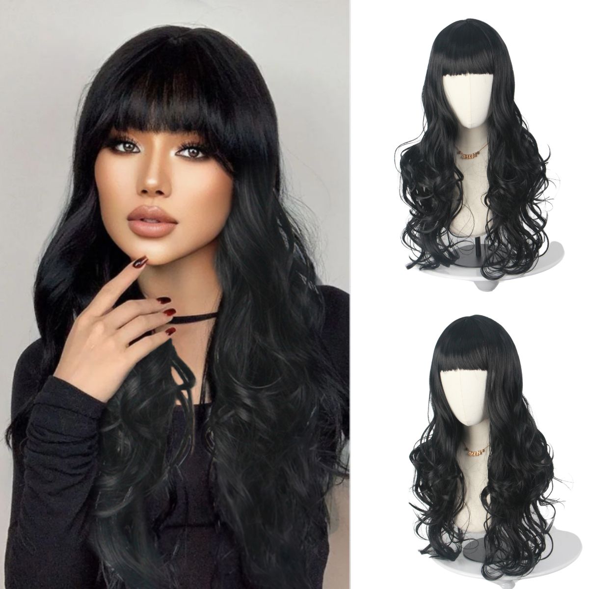 Black Long Curly Hair with Ban - Japanese Women Lifestyle incelemesi ve fiyatı